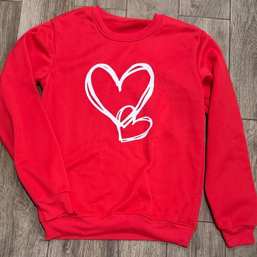 New Red Valentine Sweatshirt with White Heart Design